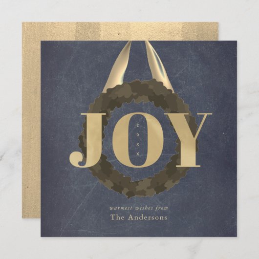Gold JOY Wreater Chalkboard Kerstfeestdag Feestdagenkaart (Voorkant / Achterkant)