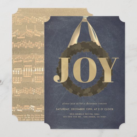 Gold JOY Wreath Chalkboard kerstconcert Kaart (Voorkant / Achterkant)