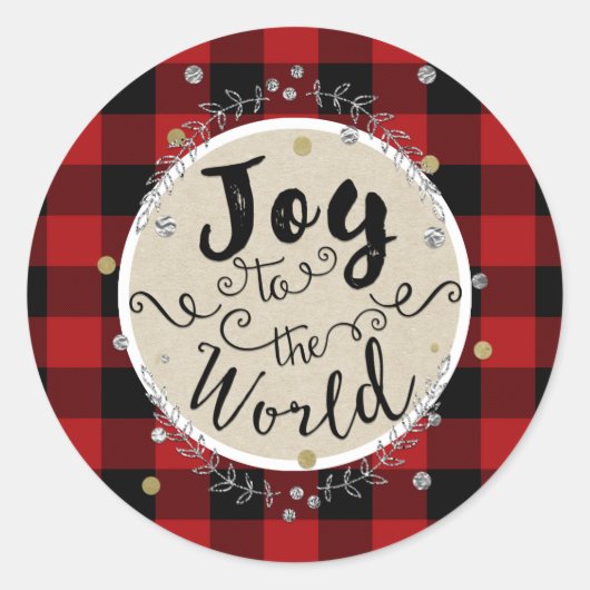Gold Joy Wreath Holiday Red Buffalo Ronde Sticker (Voorkant)