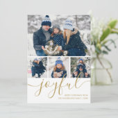 Gold Joyful 4 Foto Vrolijk Kerstvakantie Kaart (Staand voorkant)