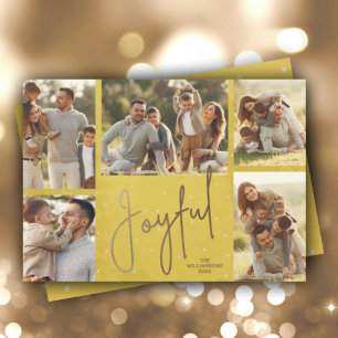 Gold JOYFUL Multi-foto met Gold Kerstmis Feestdagenkaart