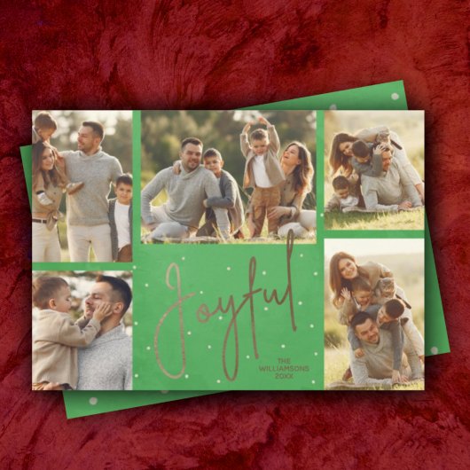 Gold JOYFUL Multi-Photo met kerstgroen Feestdagenkaart