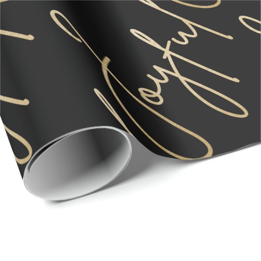 Gold JOYFUL on Black Cadeaupapier (Rol Hoek)