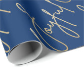 Gold JOYFUL on Blue Cadeaupapier (Rol Hoek)