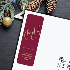Gold JOYFUL on Cranberry Christmas Return Address Etiket