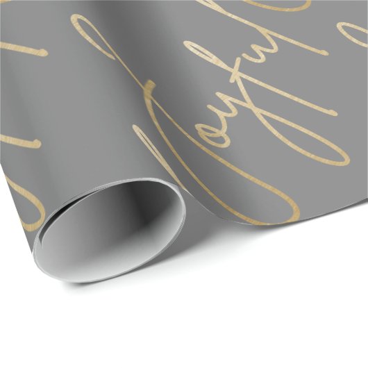 Gold JOYFUL on Grey Cadeaupapier (Rol Hoek)