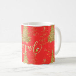 Gold JOYFUL on Red Christmas Koffiemok