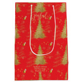 Gold JOYFUL on Red Christmas Medium Cadeauzakje (Achterkant)