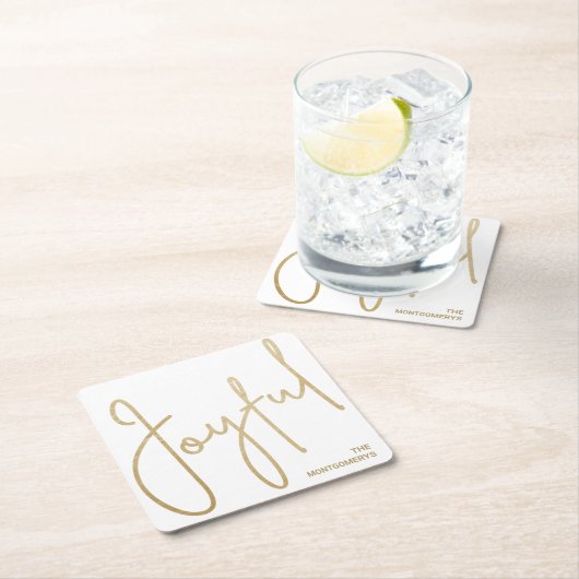 Gold JOYFUL on White Christmas Kartonnen Onderzetters (Insitu)