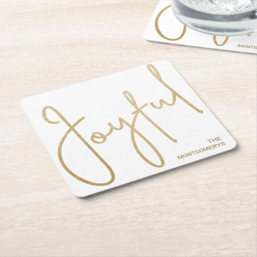 Gold JOYFUL on White Christmas Kartonnen Onderzetters (Schuin)