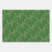 Gold JOYFUL op groen Inpakpapier Vel (Voorkant 3)