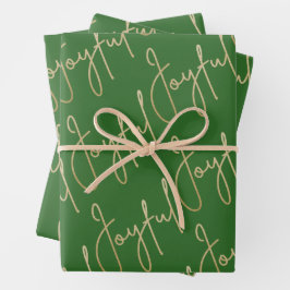 Gold JOYFUL op groen Inpakpapier Vel