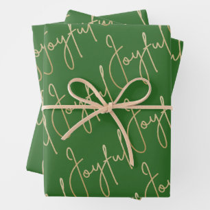 Gold JOYFUL op groen Inpakpapier Vel