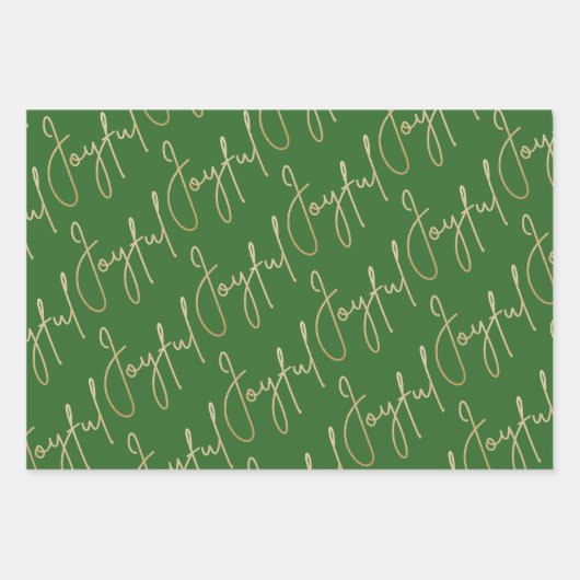 Gold JOYFUL op groen Inpakpapier Vel (Voorkant)