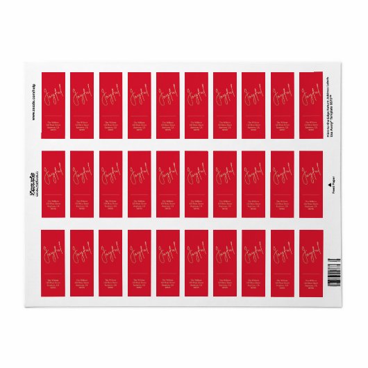 Gold JOYFUL op het rode kerstretouradres Etiket (Full Sheet)