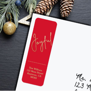 Gold JOYFUL op het rode kerstretouradres Etiket