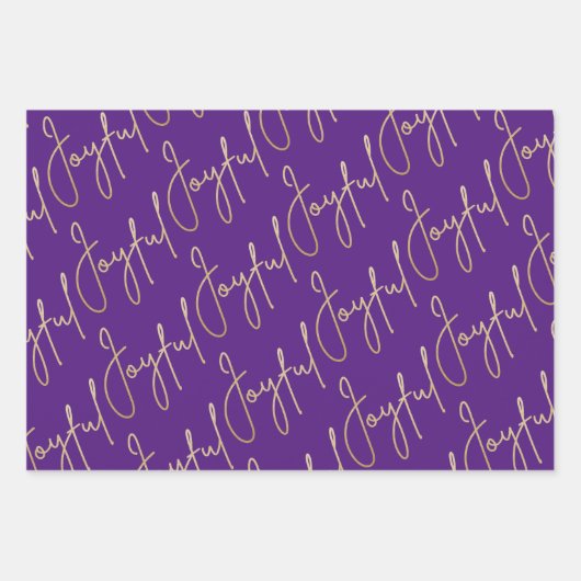 Gold JOYFUL op Paarse Inpakpapier Vel (Voorkant 2)