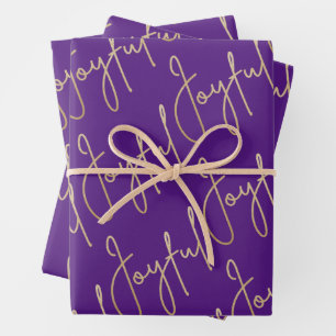 Gold JOYFUL op Paarse Inpakpapier Vel