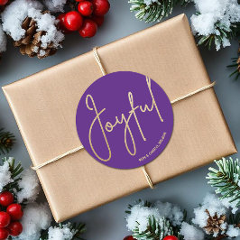 Gold JOYFUL op Paarse kerst Ronde Sticker