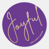 Gold JOYFUL op Paarse kerst Ronde Sticker (Voorkant)
