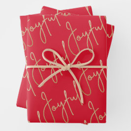 Gold JOYFUL op rood Inpakpapier Vel