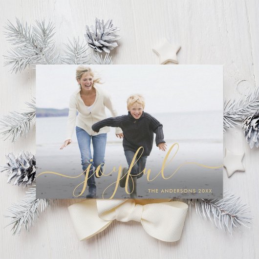 Gold Joyful Script Holiday-fotokaart Feestdagenkaart