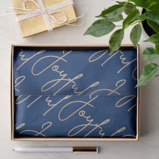 Gold JOYFUL Script on Blue Tissuepapier (Geschenk)