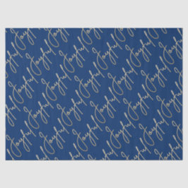 Gold JOYFUL Script on Blue Tissuepapier