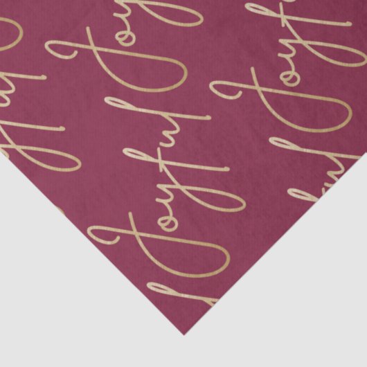 Gold JOYFUL Script on Cranberry Tissuepapier (Detail)