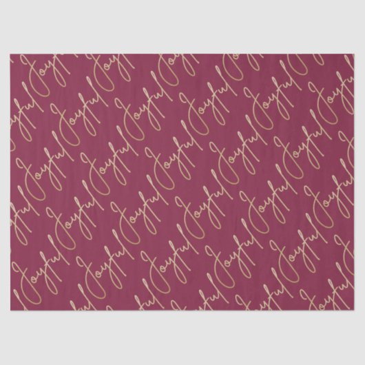 Gold JOYFUL Script on Cranberry Tissuepapier (Voorkant)