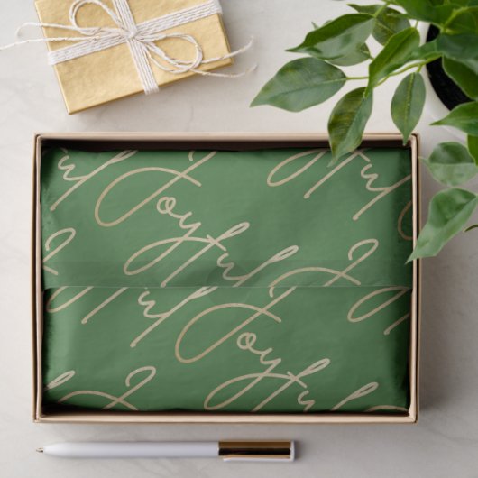 Gold JOYFUL Script on Green Tissuepapier (Geschenk)
