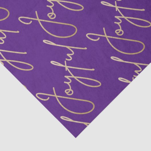 Gold JOYFUL Script on Purple Tissuepapier (Detail)