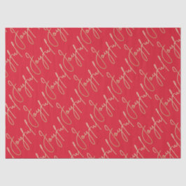Gold JOYFUL Script on Red Tissuepapier