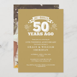 Gold Just Married 50th Wedding Jubileum Foto Kaart
