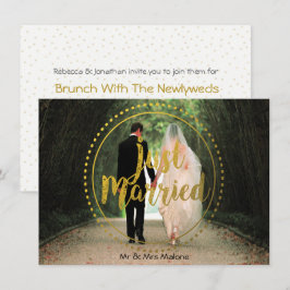 Gold Just Married Foto | Post Wedding Brunch Kaart