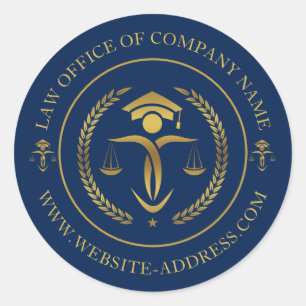 Gold Justice logo met aangepaste tekst op blauw Ronde Sticker