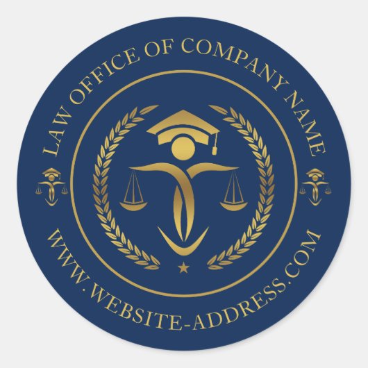 Gold Justice logo met aangepaste tekst op blauw Ronde Sticker (Voorkant)