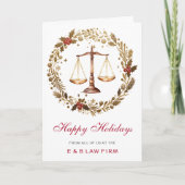 Gold Justice Scale Holly Wreath Lawyer Kerstmis Feestdagen Kaart (Voorkant)