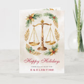 Gold Justice Scale Holly Wreath Lawyer Kerstmis Feestdagen Kaart (Voorkant)