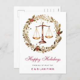 Gold Justice Scale Holly Wreath Lawyer Kerstmis Feestdagenkaart