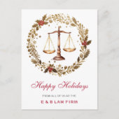 Gold Justice Scale Holly Wreath Lawyer Kerstmis Feestdagenkaart (Voorkant)