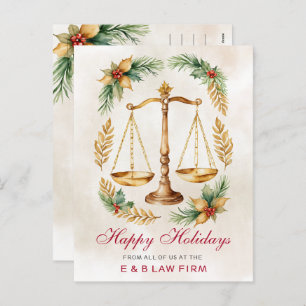 Gold Justice Scale Holly Wreath Lawyer Kerstmis Feestdagenkaart