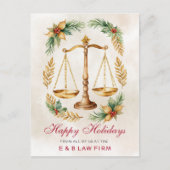 Gold Justice Scale Holly Wreath Lawyer Kerstmis Feestdagenkaart (Voorkant)