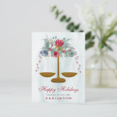 Gold Justice Scale Holly Wreath Lawyer Kerstmis Feestdagenkaart (Staand voorkant)