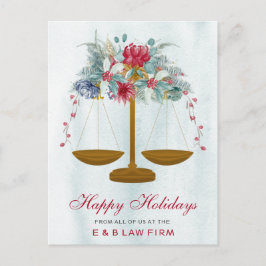 Gold Justice Scale Holly Wreath Lawyer Kerstmis Feestdagenkaart