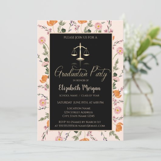 Gold Justice Scale Wildflowers Afstuderen Kaart (Staand voorkant)