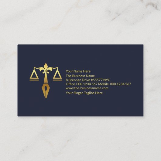 Gold Justice Scales Pen Gold Stripe Lawyer Visitekaartje (Achterkant)