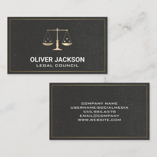 Gold Justice Scales | Zwarte muurtextuur Visitekaartje (Voorkant / Achterkant)