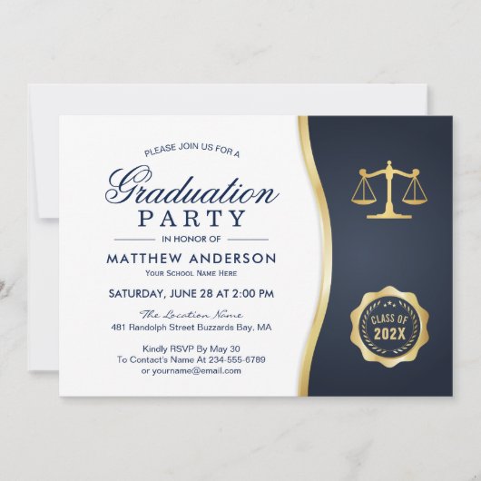 Gold Justice Wreate Law School Graduation Party Kaart (Voorkant)