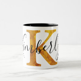 Gold 'K' Monogram met persoonlijke naam Tweekleurige Koffiemok